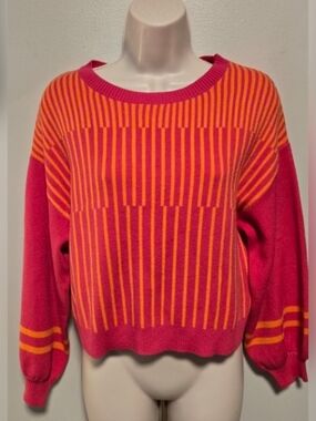Sugarlips Pink & Orange Vertical Stripe Crewneck Sweater